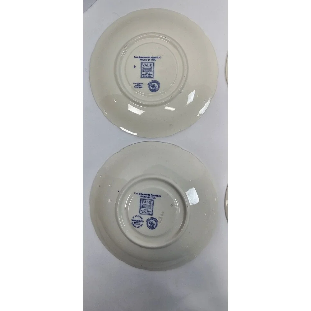 VTG Wedgwood Yale University Saucer Plates ONLY‎ Set of 4 Blue Transferware 6